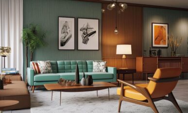 гостиная стиль интерьера mid-century в дизайне